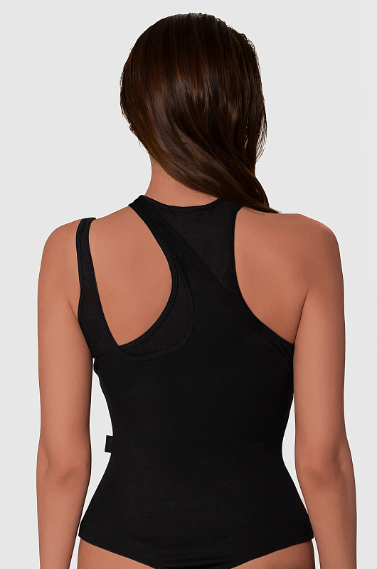 Боди - майка с асимметричными бретелями, черный - Фото 4