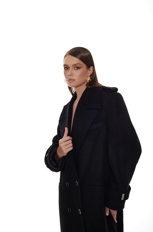 Пальто с широкой линией плеч, черный - Фото 3