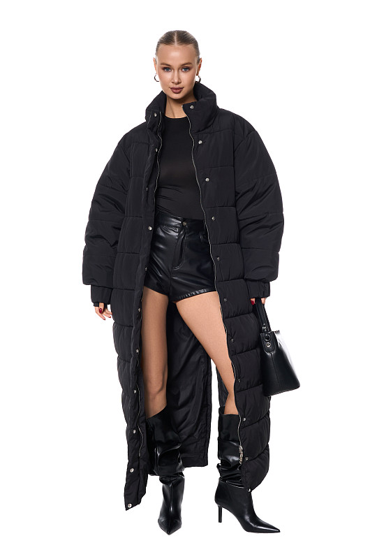 Пуховик long, черный - Фото 3