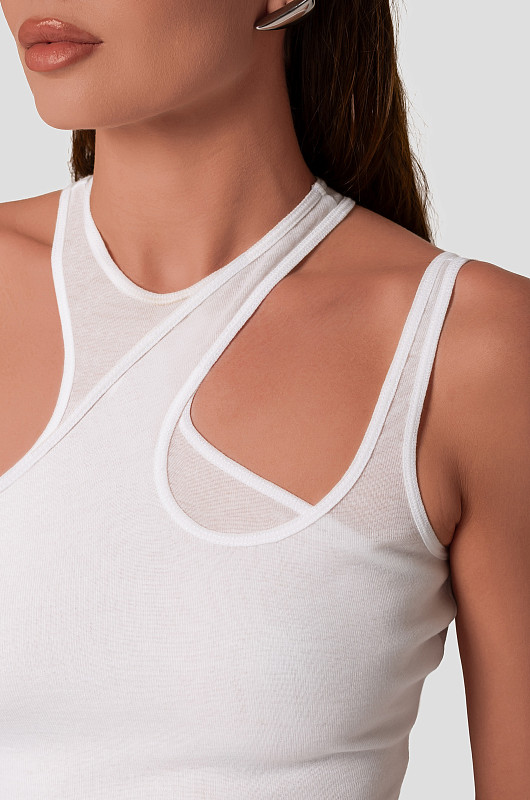 Боди - майка с асимметричными бретелями, молочный - Фото 3