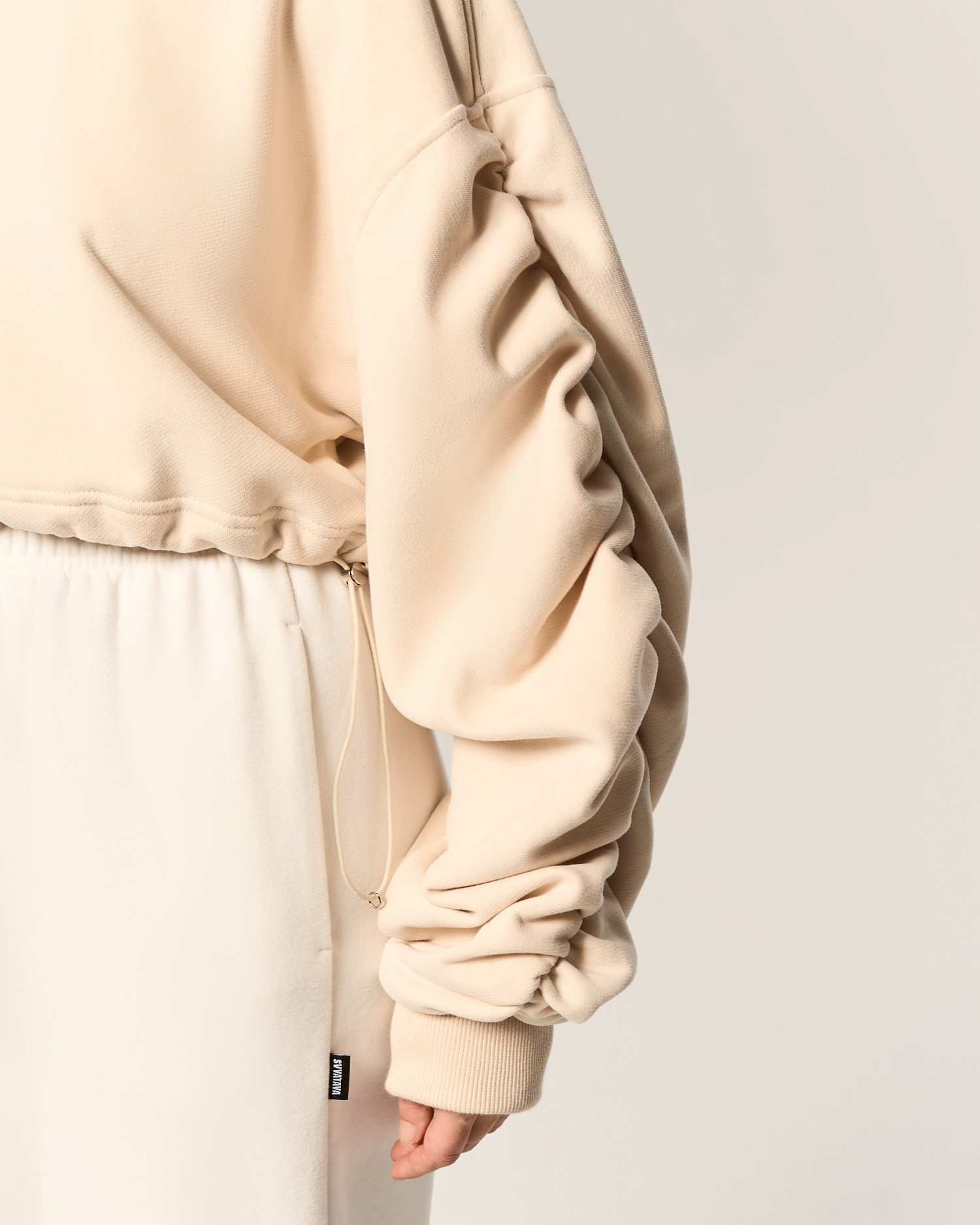 Худи с драпировкой, бежевый - Фото 6