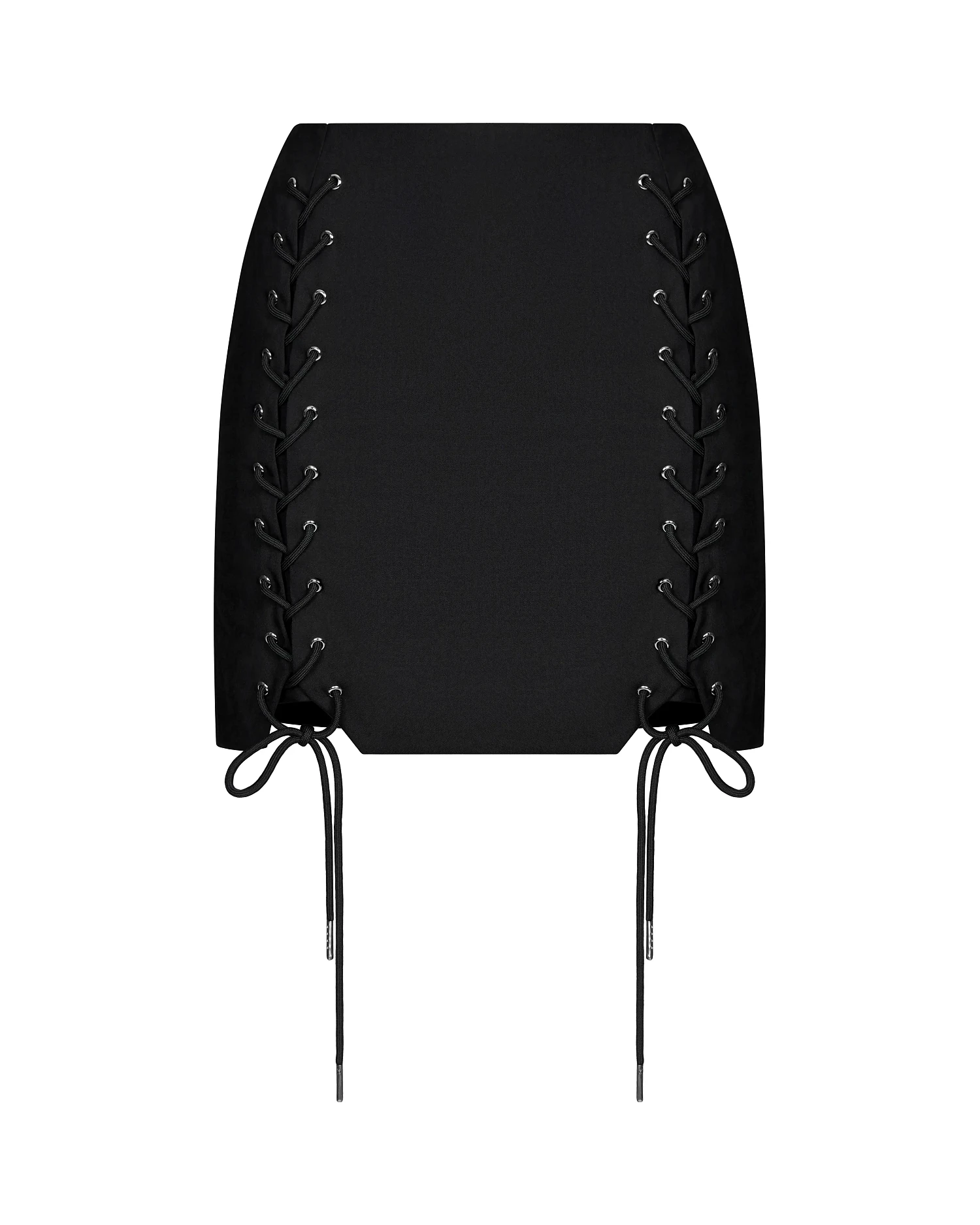 Юбка мини со шнуровкой, черный - Фото 1