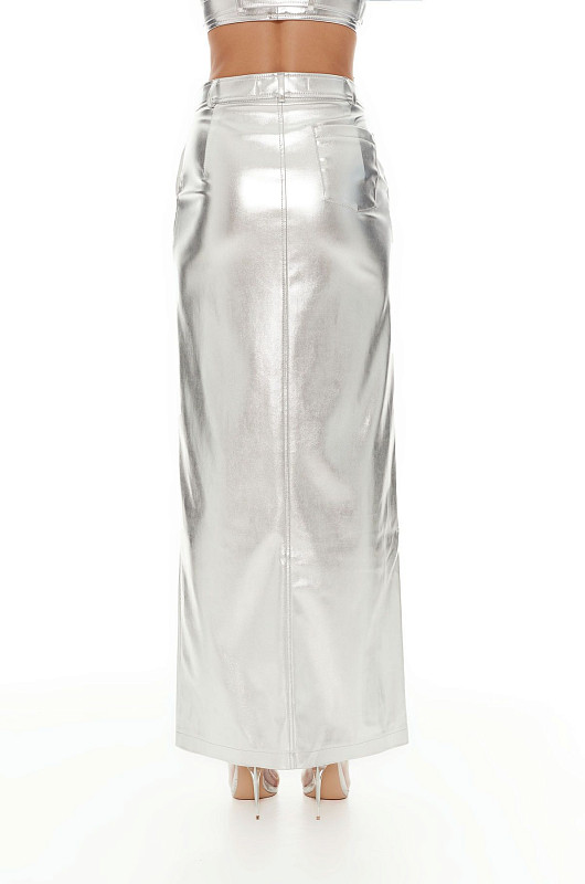 Юбка с фольгированным эффектом, серебро - Фото 6