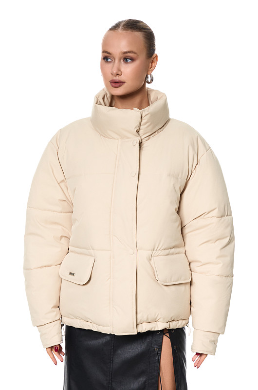 Пуховик укороченный, молочный - Фото 4