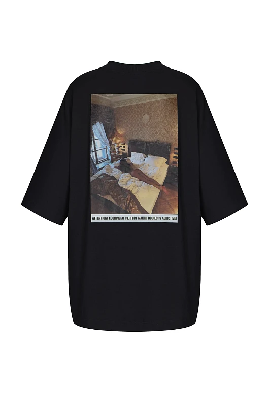 Футболка oversize с иллюстрацией, черный - Фото 1